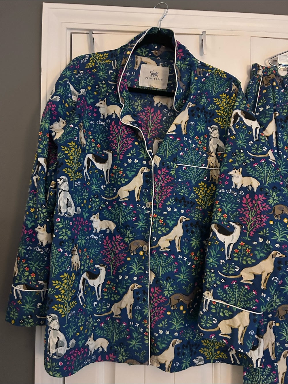Printfresh Teal Blue Dog & Floral Pajama Set - Picture 3 of 7